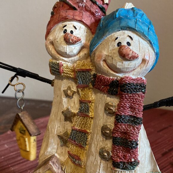 Lovable Snow Couple Holding a Birdhouse & Bird - Picture 6 of 11